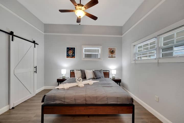 King bedroom with smart tv and private bathroom 