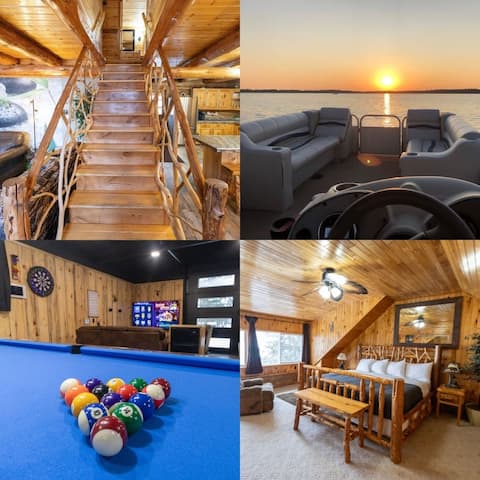 Lakeside Log Home with Pontoon & Game Room