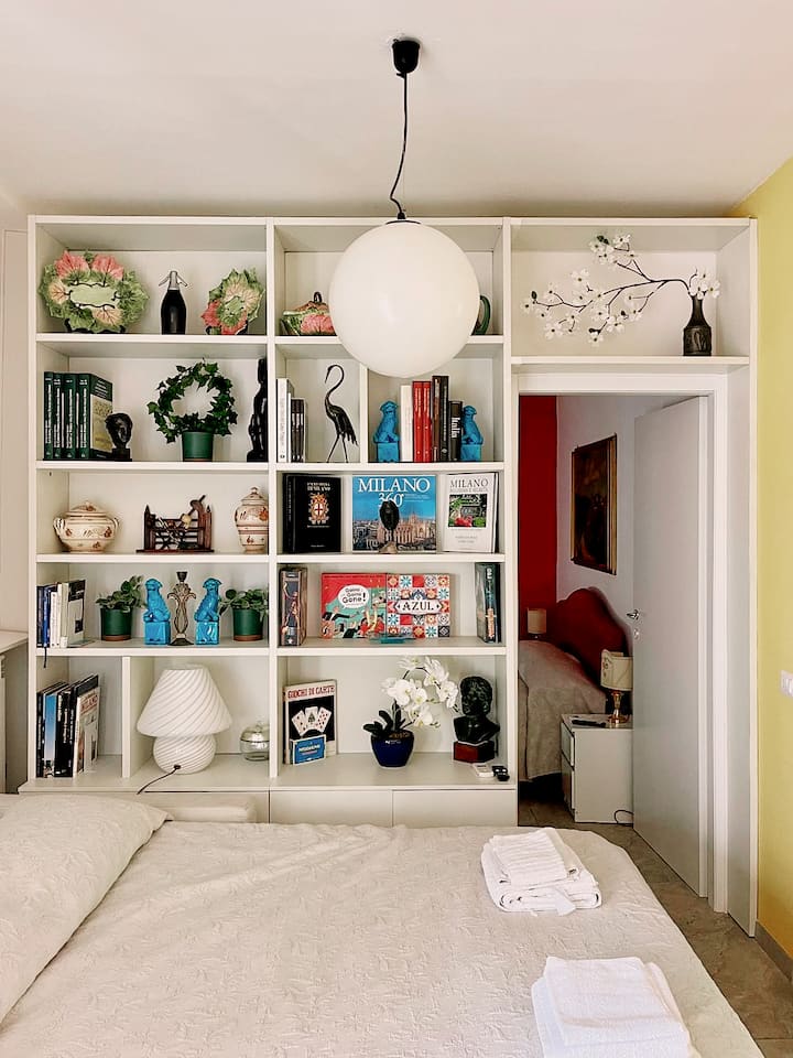 皮埃尔在客厅的图书馆收集了有关米兰的书籍，让您了解这座城市最美丽、最有趣的地方。
客厅的沙发可以变成一张舒适的XL双人床