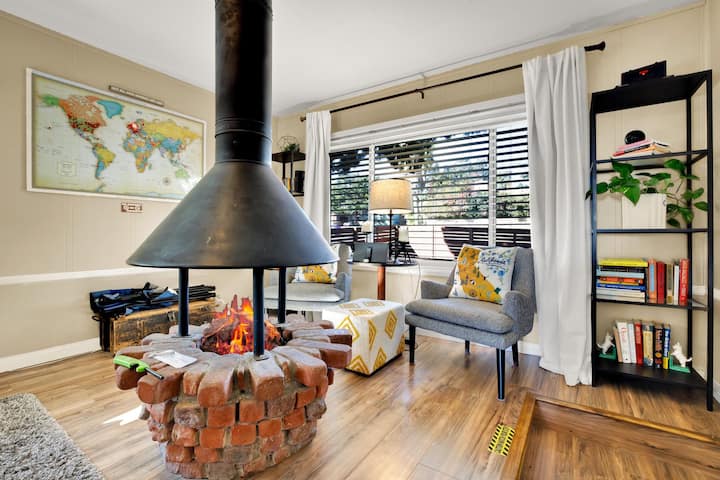 Cozy up around the fireplace in the winter with a good book