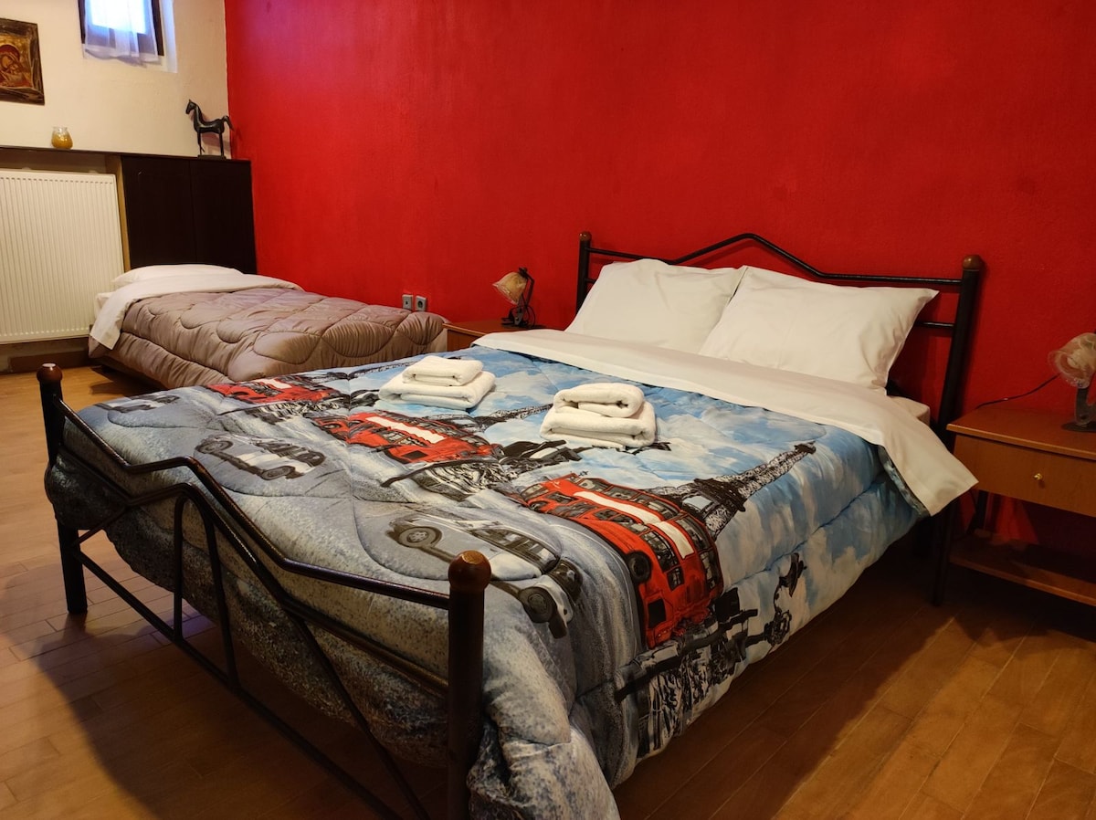 Una cama doble y una cama individual