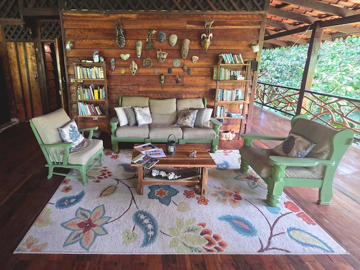 A comfy sitting area, full of books and artifacts we've collected during our travels.  Enjoy!