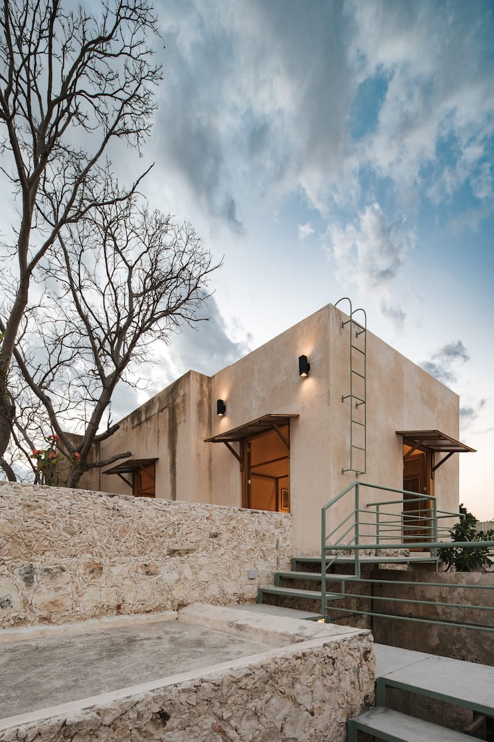 Contemporary exterior with stairs and terrace; Casa Zotz Campeche