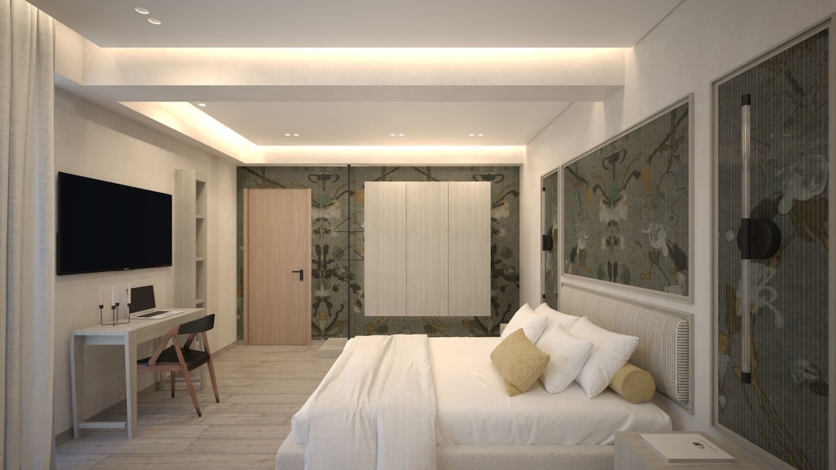 Kral böyüklüyündə çarpayısı olan iki nəfərlik yataq otağı (1.80x2.00).