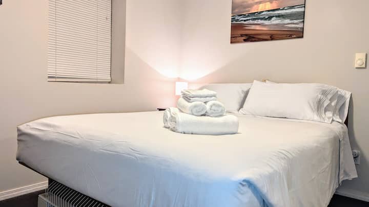 The West bedroom has a comfortable queen bed and a nice size closet with extra blankets if you get chilly.
