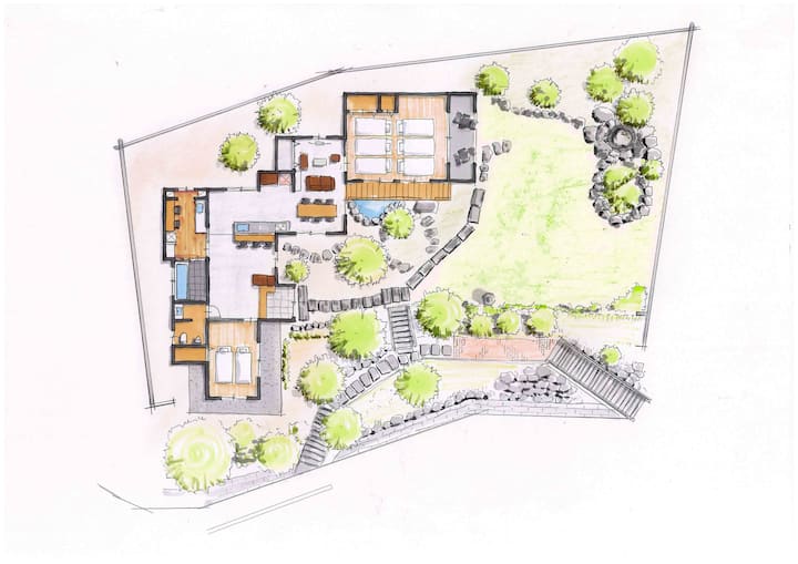 大きい檜風呂、元茶道教室の佇まいを残す日本庭園、快適な空間が120