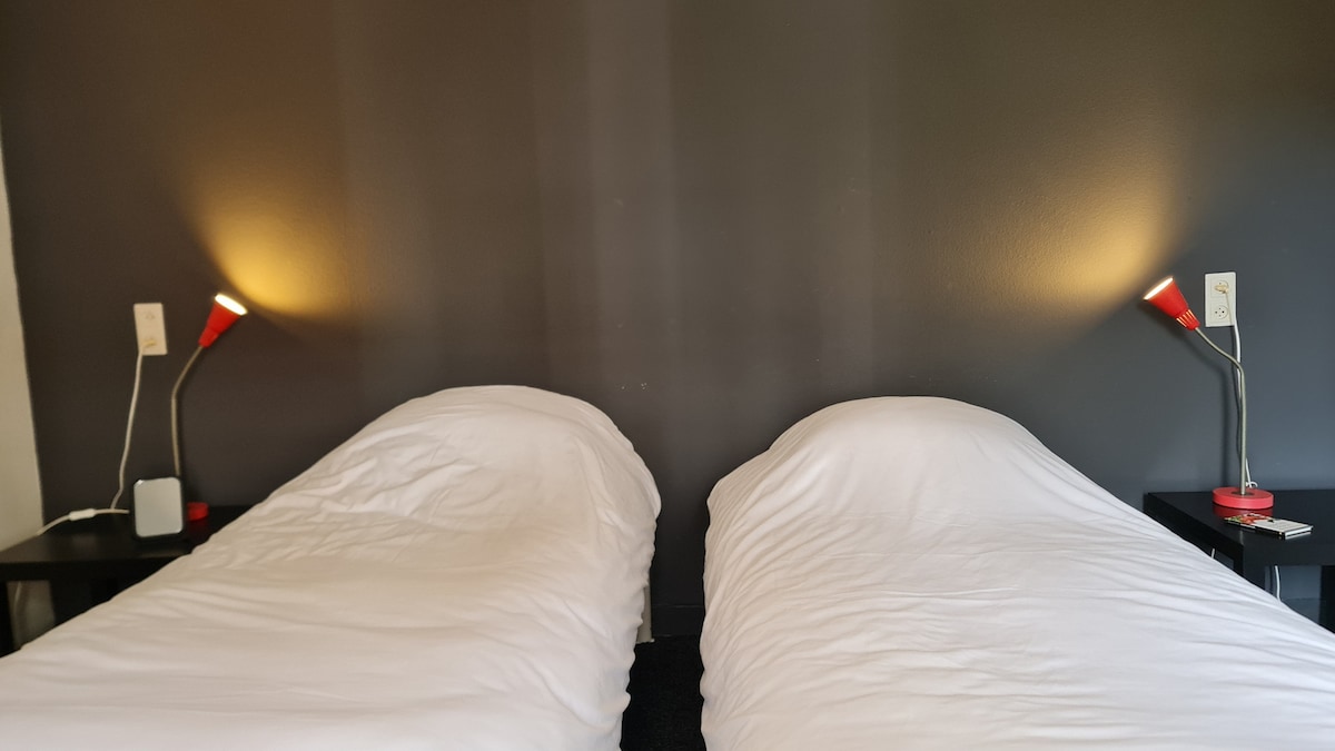 בחדר השינה הראשון יש נוף יפה של הרחוב הראשי של Beetsterzwaag. הנה 2 מיטות יחיד. 