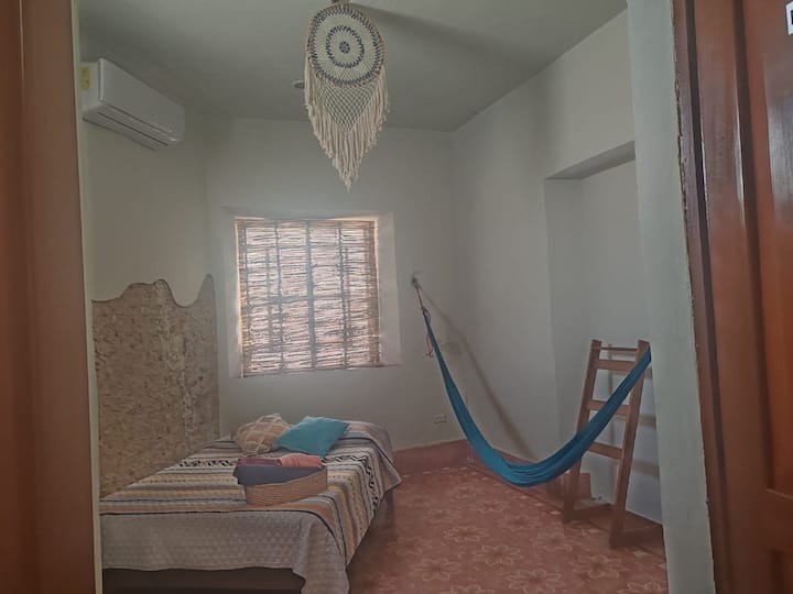 Bedroom 1. Double bed, sofa bed, hammocks, AA.