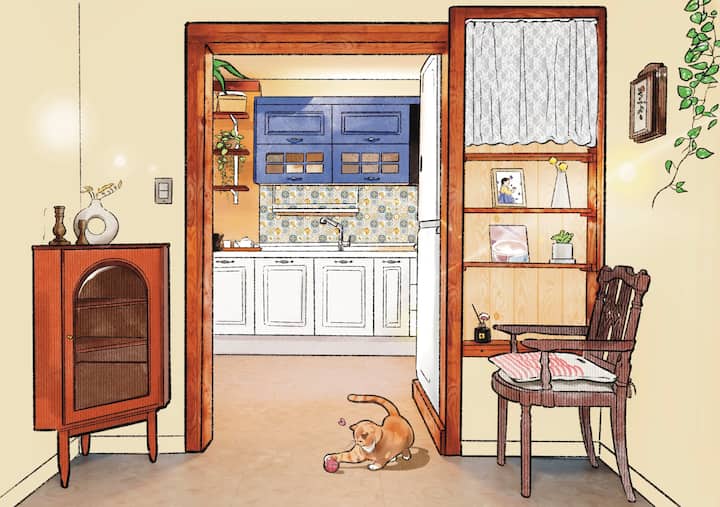 The cat in the postcard image is the mascot and serves as a concept guide for Haiyan house. However, all GreenStay strictly prohibit pets, including cats, to ensure that every guest can enjoy a perfectly clean and well-maintained environment.