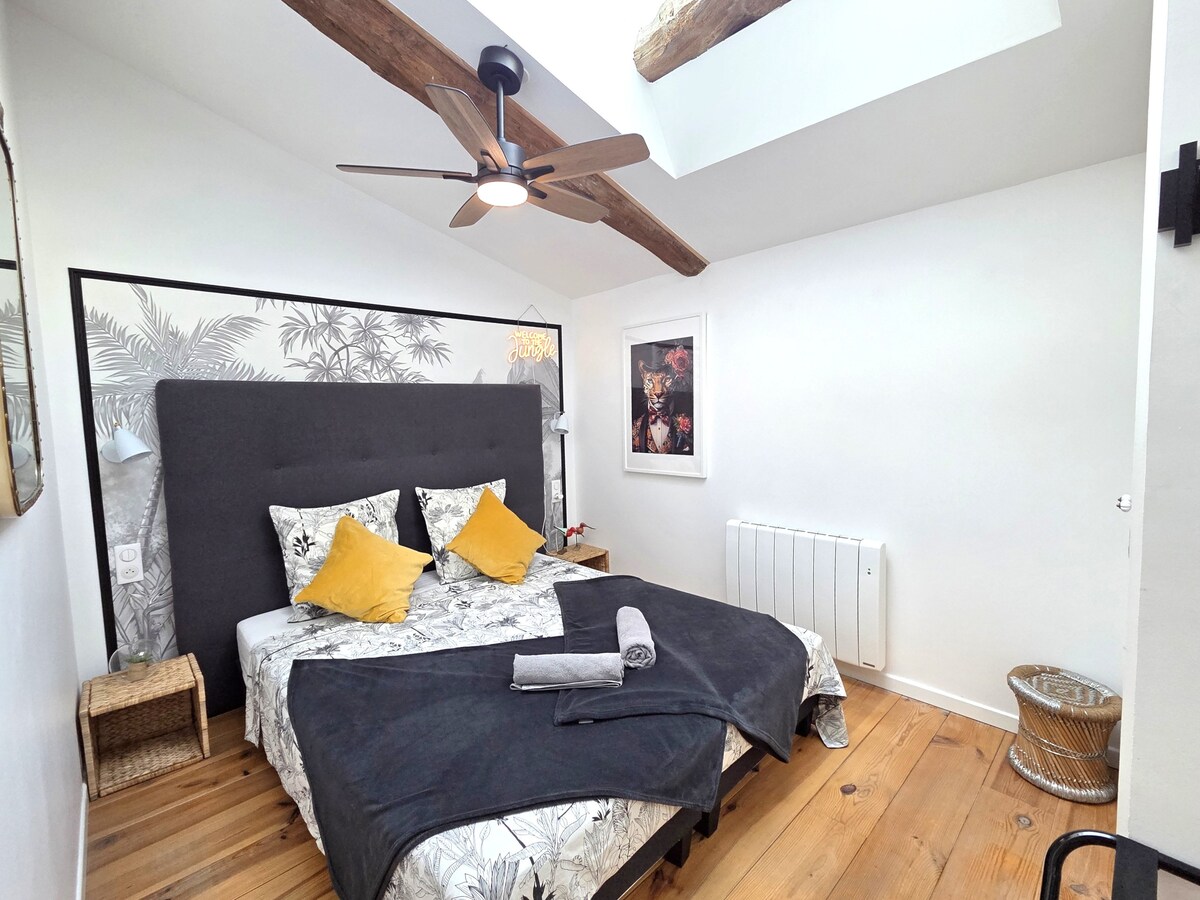 Habitación Jungle Cama 160*200 o 2 camas individuales - ventilador de techo