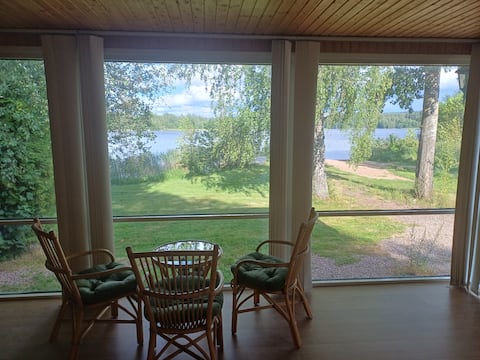 Cottage with fireplace, beach, pier and boat