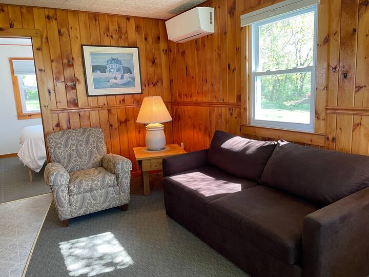 Le séjour dispose d'un canapé-lit et d'un climatiseur et d'un chauffage