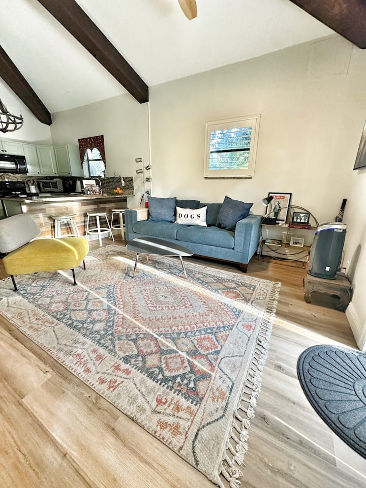 საწოლი‑დივანი 152×203 სმ. ჰაერის გამწმენდი. Ჭერის ვენტილატორი დისტანციურად. 