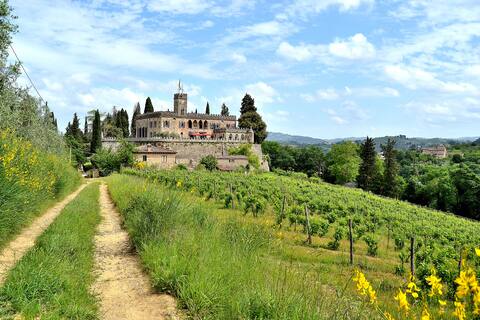 Real fairy castle, panoramic pool Chianti, wedding