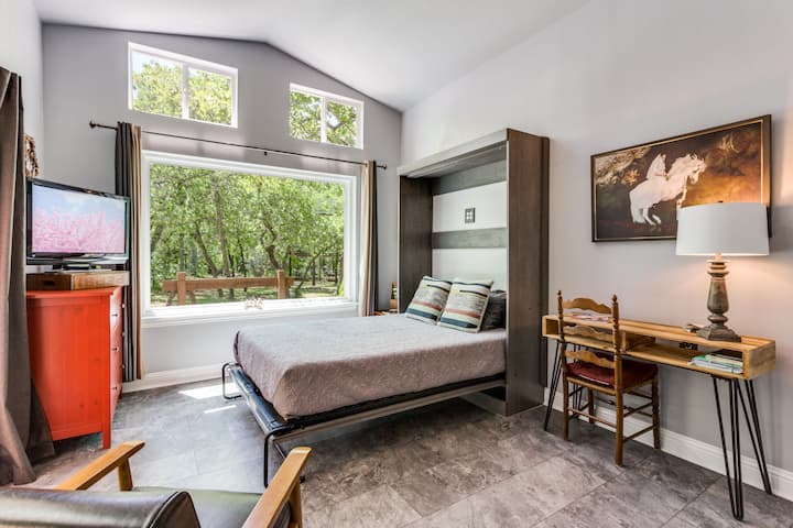 Murphy beds is very comfortable and easily pulls down into place.