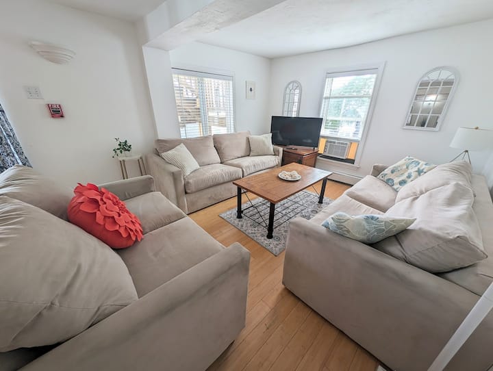 Dhomë ndenjjeje e hapur dhe e ndritshme me pamje nga gjiri