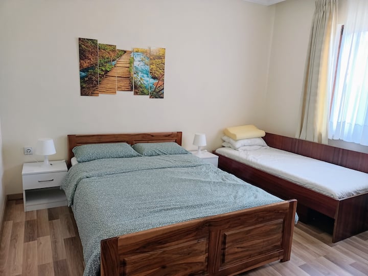 Second large bedroom. Sleeps three.
Available for reservations of 3 persons and above.
Possibility to add a cot for infants. 