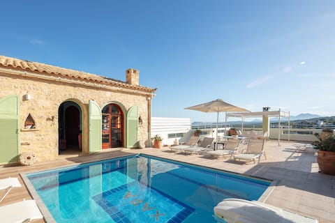 Stone Villa with Pool, Garden & Sea Views!