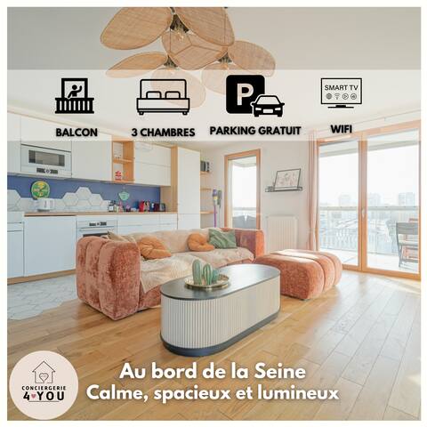 Spacious haven, serene Seine view and car Park
