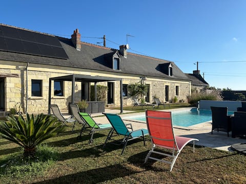 Farmhouse with heated pool and fireplace