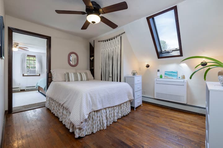 Room 3 offers a full sized bed and skylight along with dedicated mini-split to keep you cool in summer and warm in winter

This room has its own entrance as well as a connecting door to the primary back bedroom.