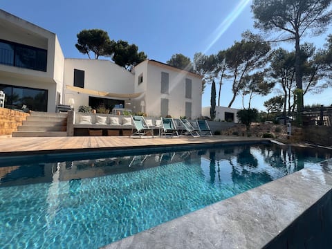 Villa with infinity pool in a pine forest