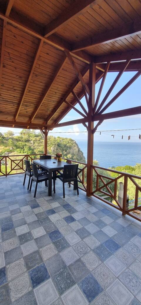 wooden house with sunbed garden