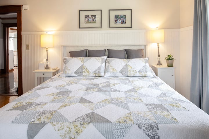 Super Comfy New King Bed and Mattress with a wrapped padded mattress cover for extra comfort and a restful night's sleep!  No counting sheep needed...zzzzzzz