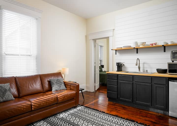 Sleeper sofa and kitchenette.  