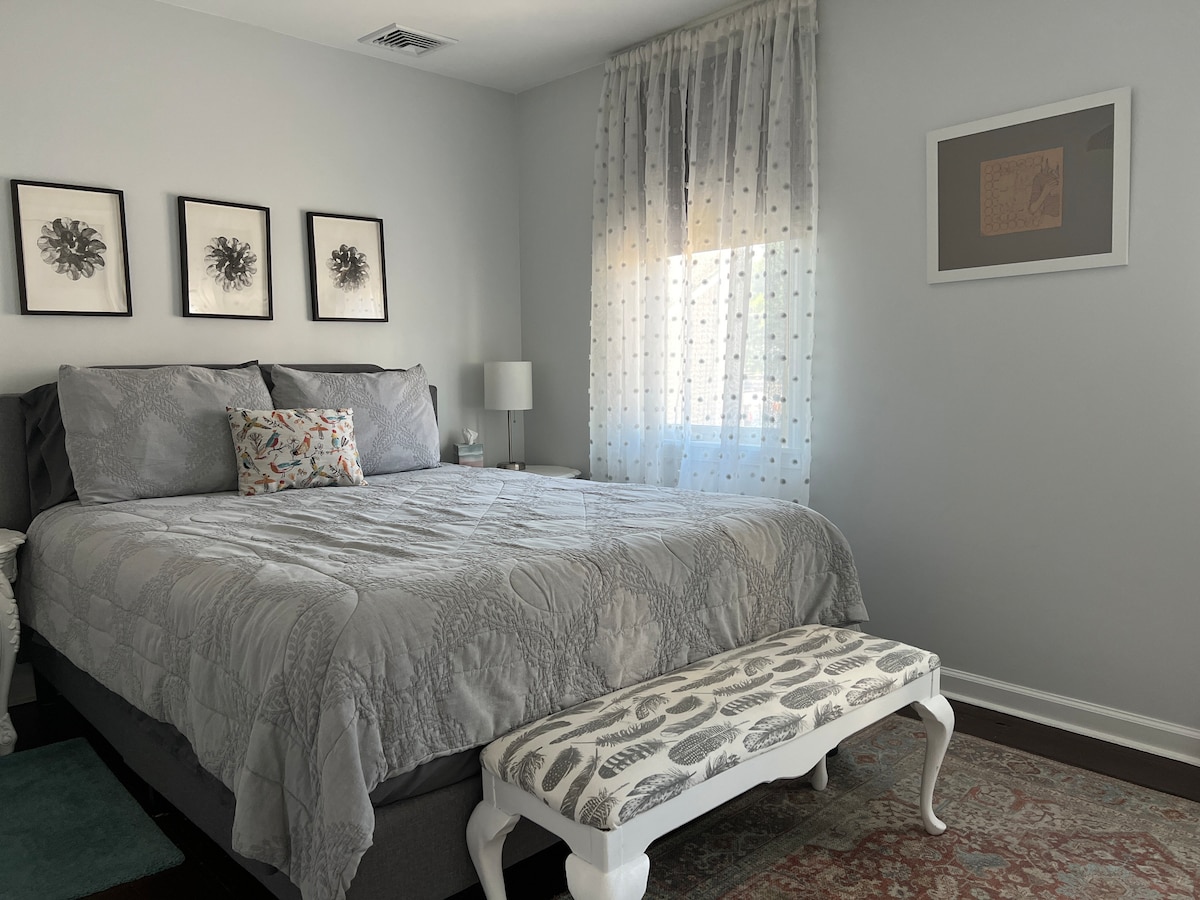 Back of house bedroom has a queen sized Sterns & Foster mattress with comfortable linens.