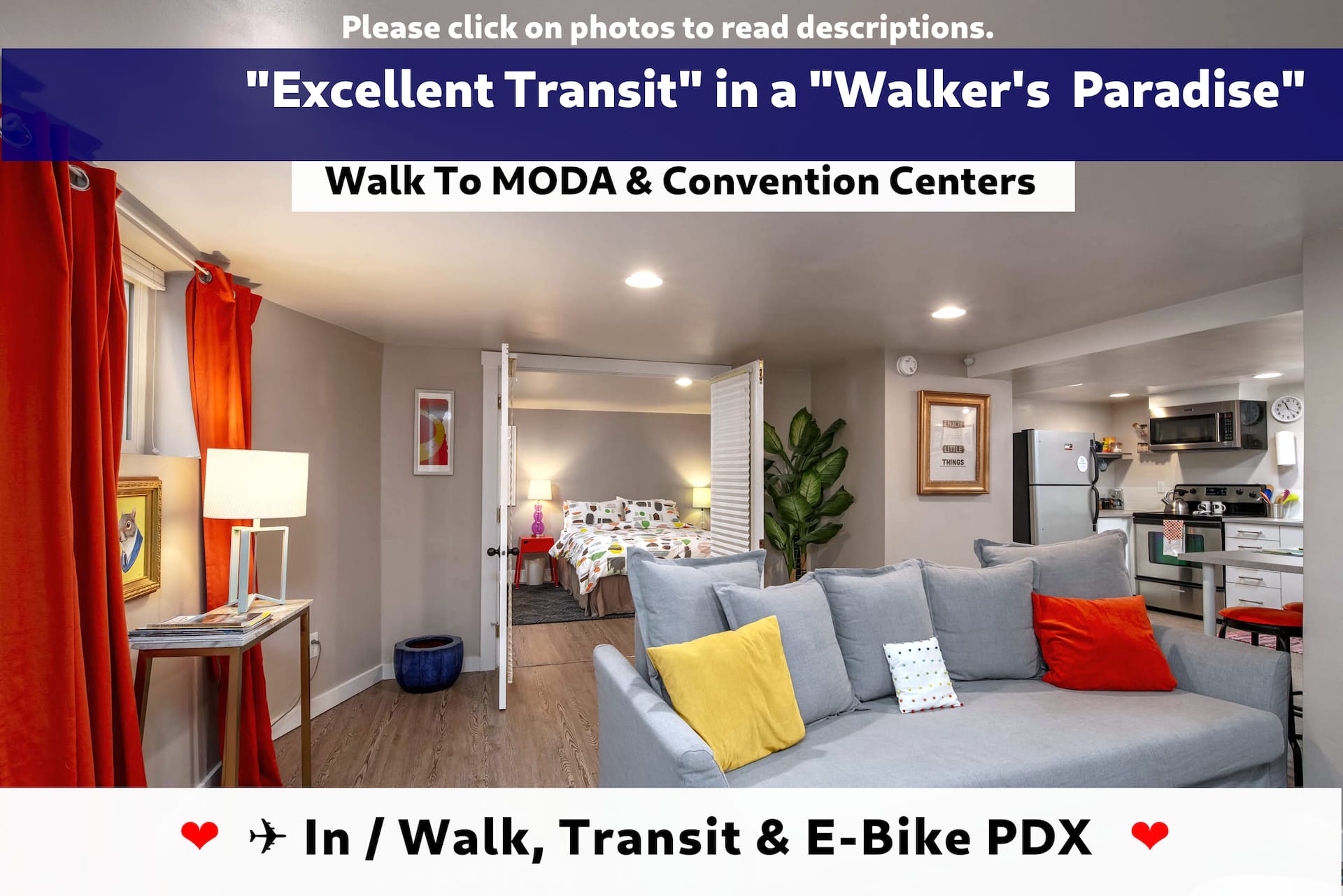 Walk & Transit Bliss! Car Optional, Fly-n-Ride Apt