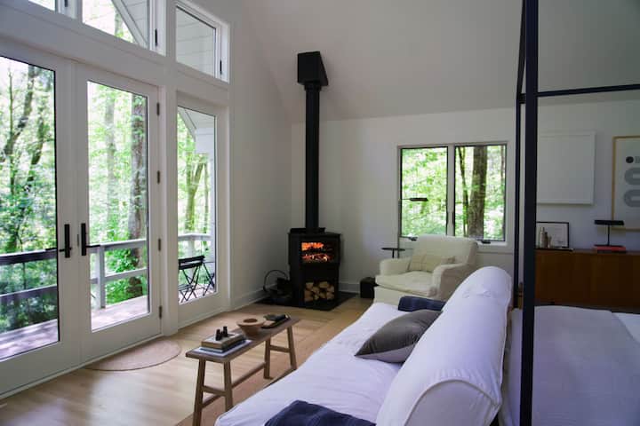 Views and a cozy wood-burning fire. Firewood is provided. 