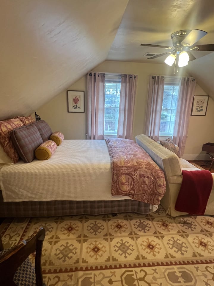 The full size bed is the start to a restful experience. The room darkening shades are the perfect compliment. 