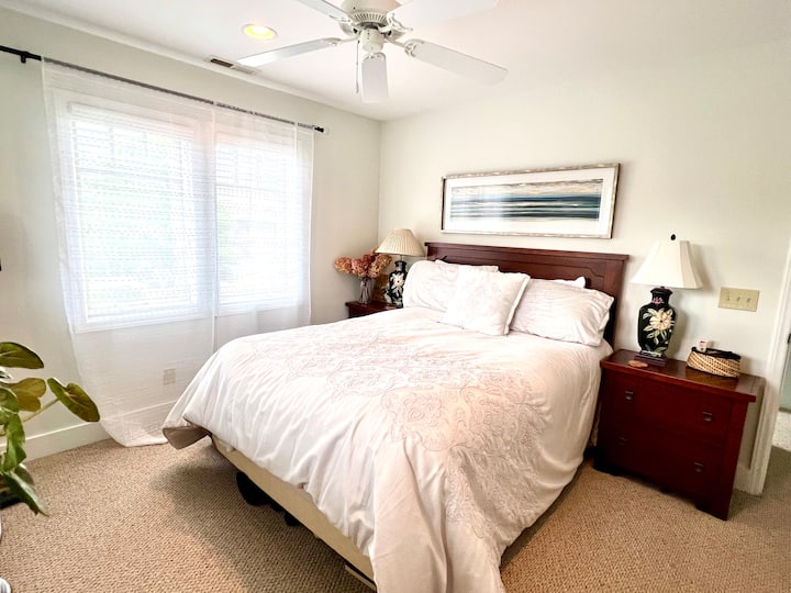 Second bedroom with queen bedroom, large closet and bathroom right outside the door.