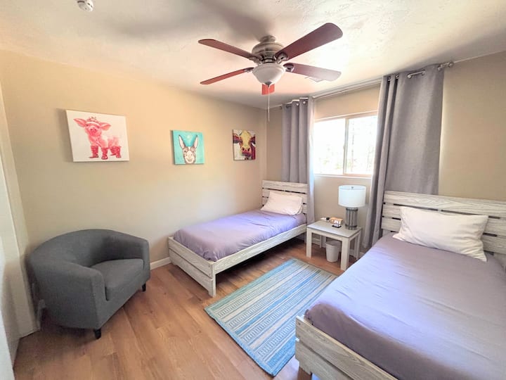 "The Animals" Room is a fun place for your little ones.  Extra toys and activities in the closet a cozy chair to read a bedtime story in!