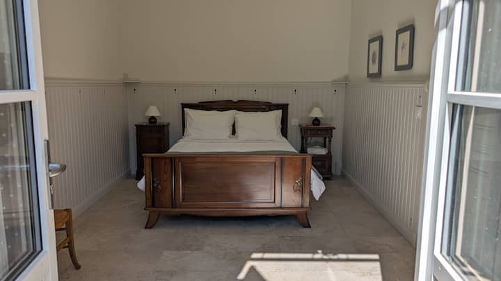 The master bedroom is provided with all the bedding for the different seasons. Extra bedding is available on request.
All bedding is non-allergenic (i.e. no feathers or wool).
There are plug sockets on either side of the bed for phones or laptops.