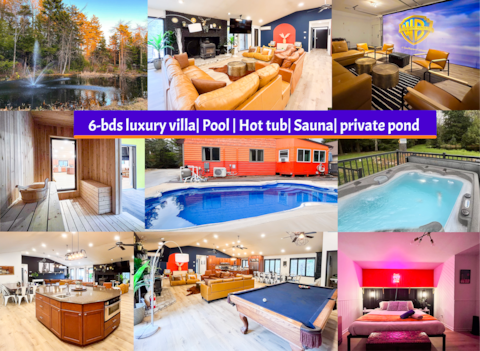 6bds|Secluded|Pool|Hot tub|Sauna|Games|Movie