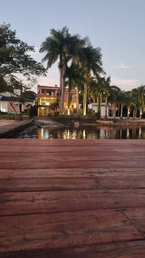 Sunset among palm trees