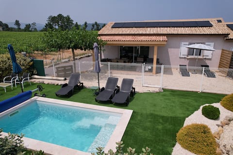 Ardèche gîte, air conditioning, 2 bedrooms, private heated pool