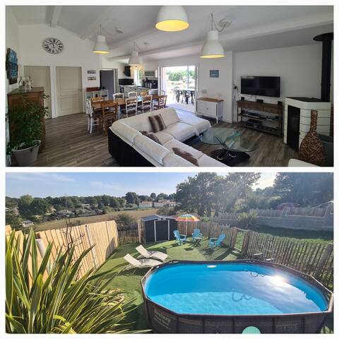 10 p. Floated wood lodge. 
Pool. Close to sea, lake