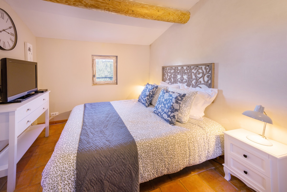 La suite Ventoux , cama de 160x200, cuarto de baño e inodoro , aire acondicionado.