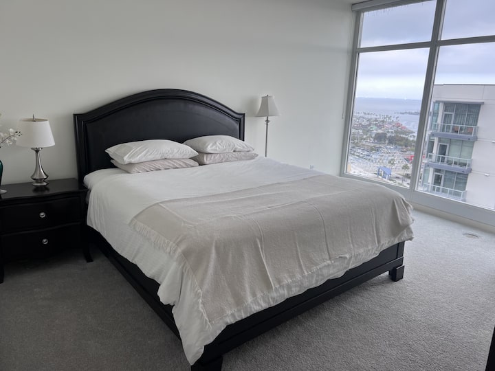 Spacious bedroom with breathtaking ocean views.