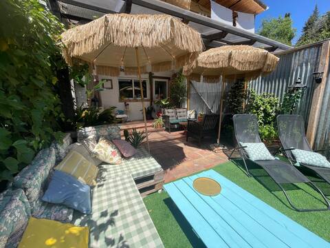 Terrace beside the river in lovely village A/C
