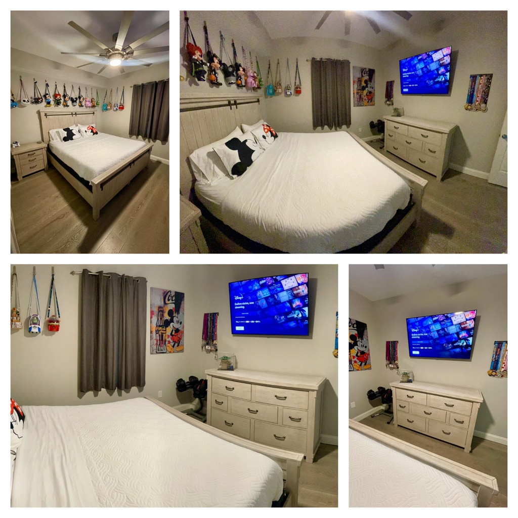 Druga spavaća soba „Kokice”. Druga spavaća soba. Samsung QLED TV. Veliki madrac Tempurpedic, stropni ventilator od 72 inča