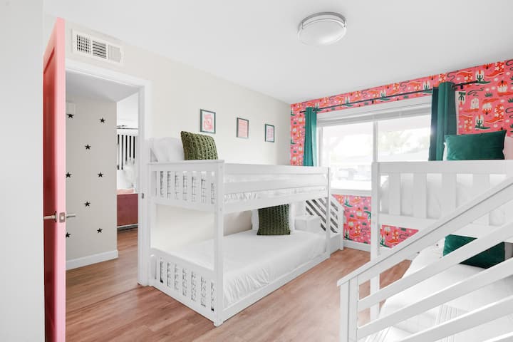 Bedroom #2 features 2 twin over twin bunk beds. Each bed has a high end mattress with super soft pillows & linens.