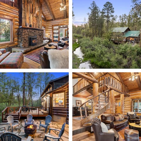 Slps18+Kid Friendly 4100 sf Lux Log Cabin on creek