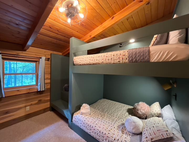 Custom-made queen bunk beds, top and bottom