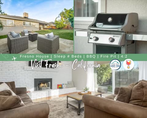 Fresno House | Sleep # Beds | BBQ | Fire Pit | 4:2