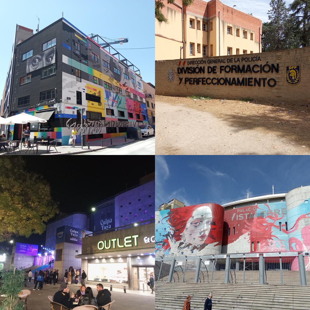 The vibrant exterior of a multi-story building is adorned with colorful murals, reflecting a creative community space. A large sign indicating the headquarters of a police training division is prominently displayed, providing a sense of safety and security in the area.