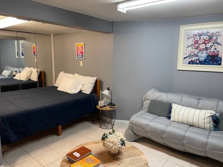 Private lower level suite suburb Chicago